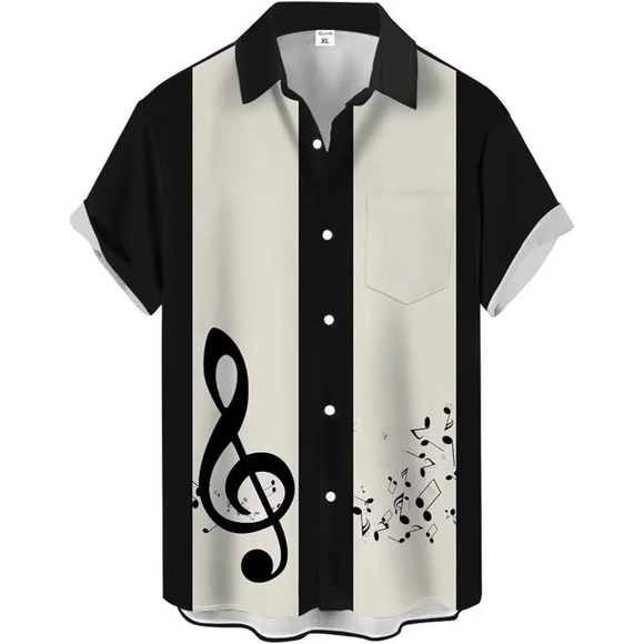 ❤️Men Black Print Short Sleeve Hawaiian Fit Casual Button Down Beach Shirts - Picture 1 of 7